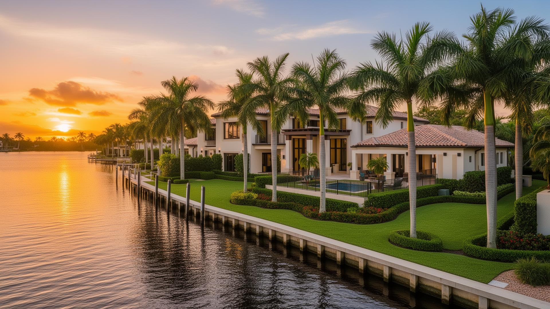 Luxury Southwest Florida waterfront home at sunset