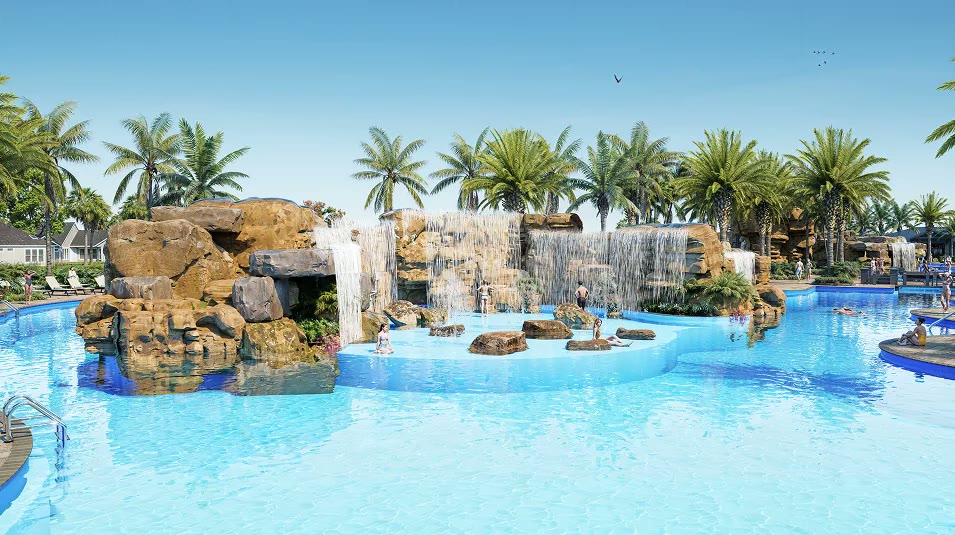 Kingston South resort pool and water park amenity rendering in Estero, Florida — Cameratta Companies